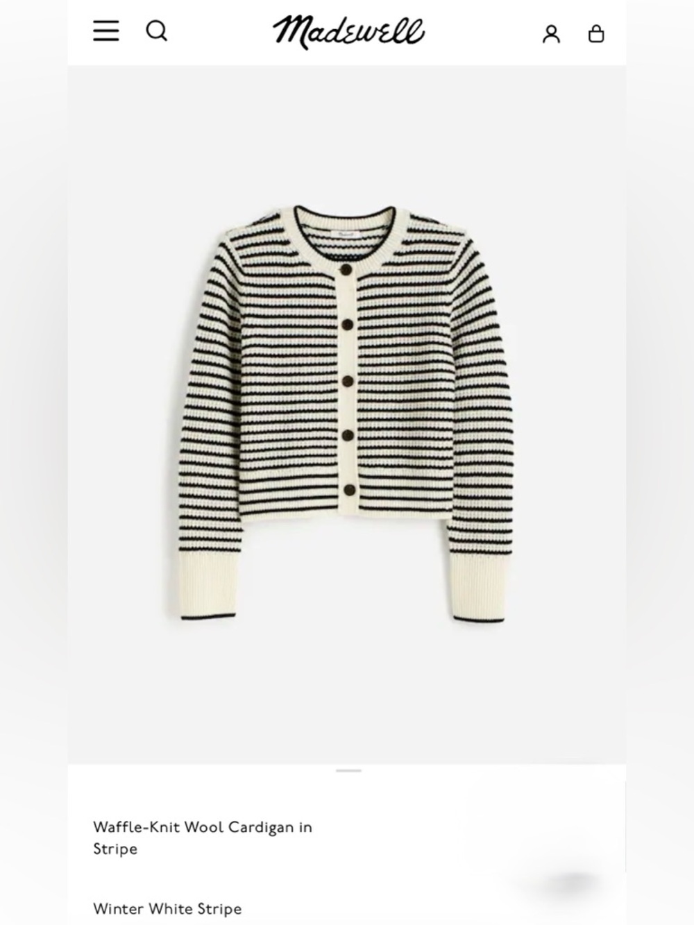 Madewell Cream and Black Striped Waffle-Knit Cardigan